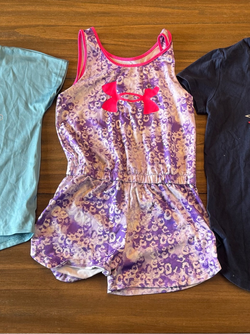 UA Girls Trio Bundle: Purple Leopard Romper, Blue Rainbow shirt, & Freedom Tee